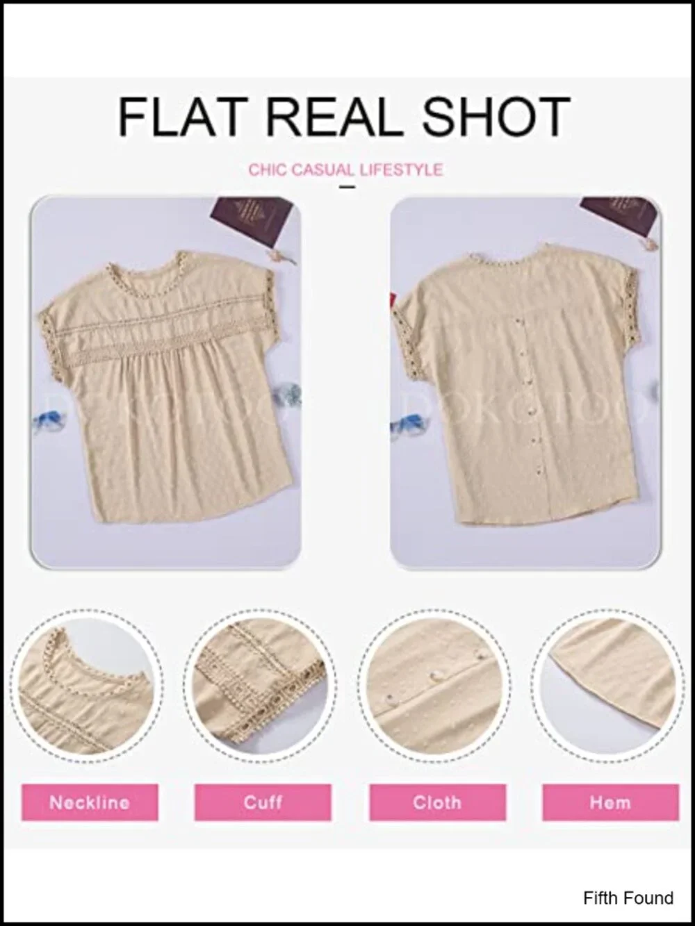 Crewneck Lace Crochet Short Sleeve Blouse - Lightweight Chiffon